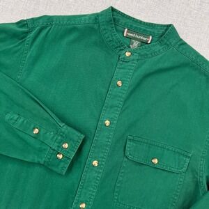 VTG 90s Reed Hunter Band Collar Shirt Men Medium Green Cotton Mandarin Normcore